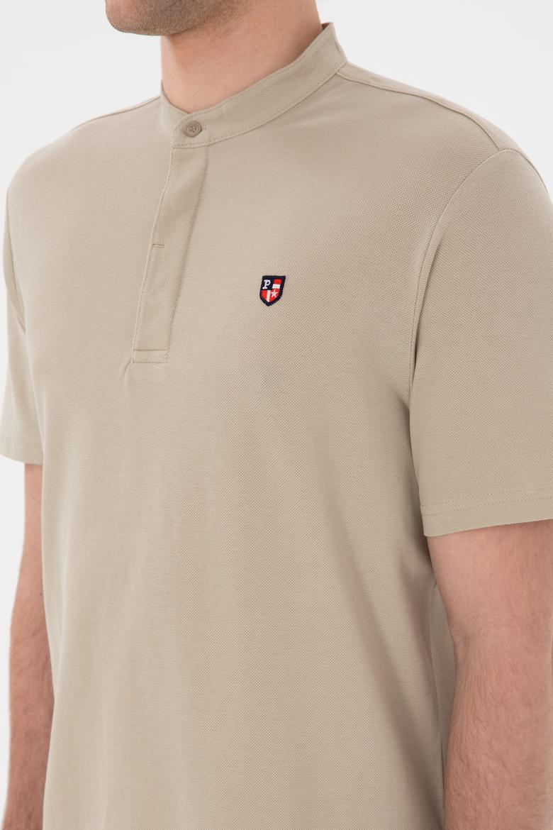 Erkek Regular Fit Hakim Yaka Taş Basic Tişört - 50284637037