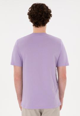 Erkek Regular Fit Bisiklet Yaka Lila Basic Tişört - 50284640181