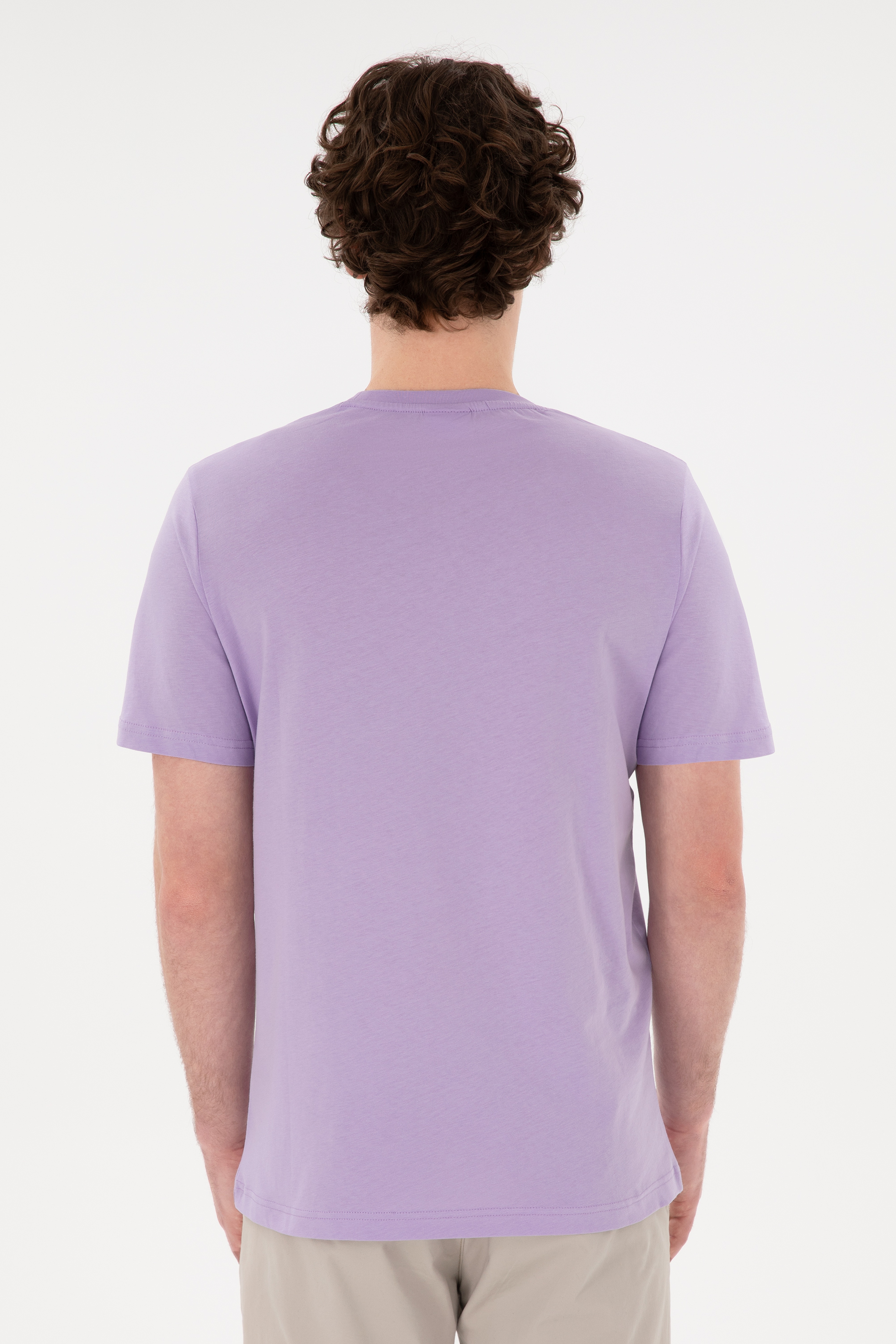 Erkek Regular Fit Bisiklet Yaka Lila Basic Tişört