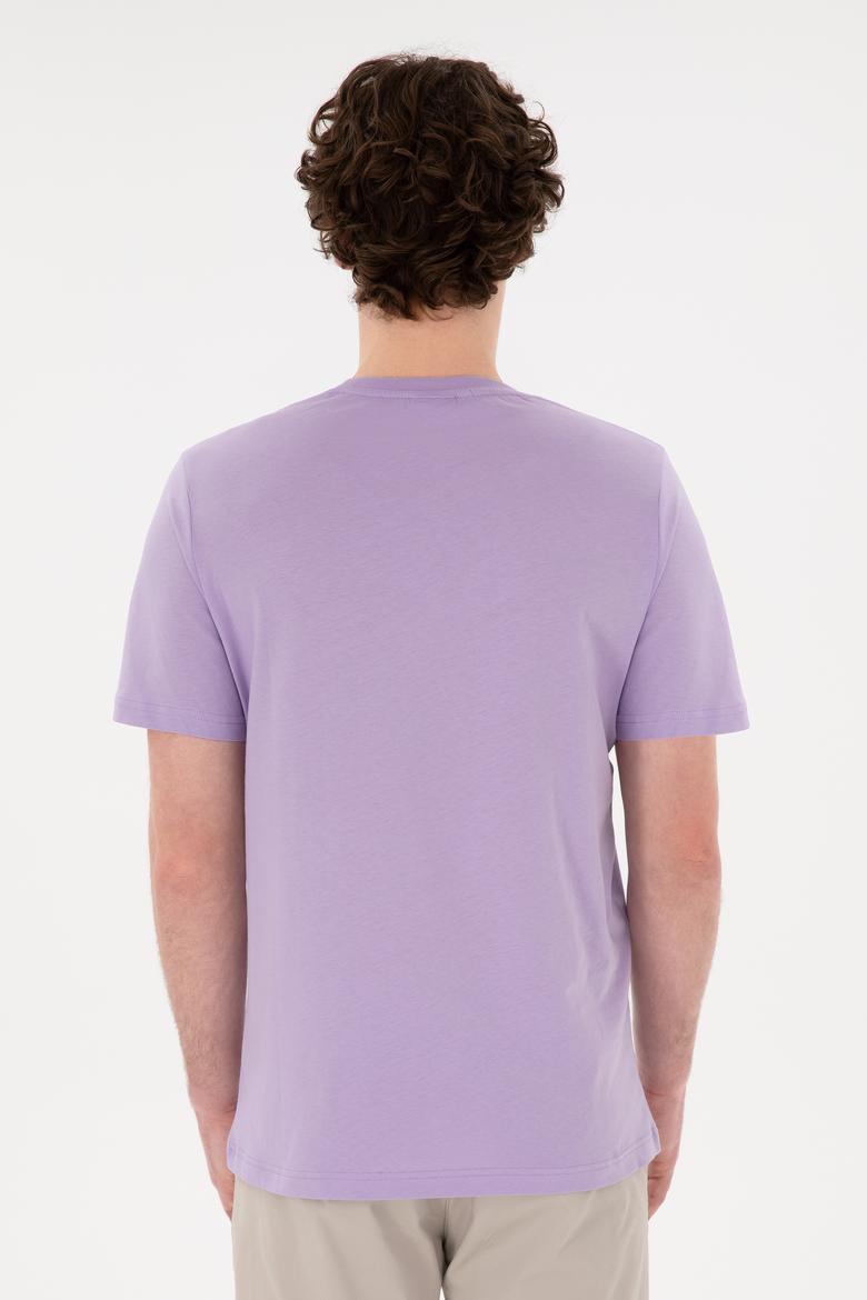 Erkek Regular Fit Bisiklet Yaka Lila Basic Tişört - 50284640181