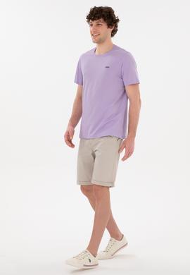 Erkek Regular Fit Bisiklet Yaka Lila Basic Tişört - 50284640181