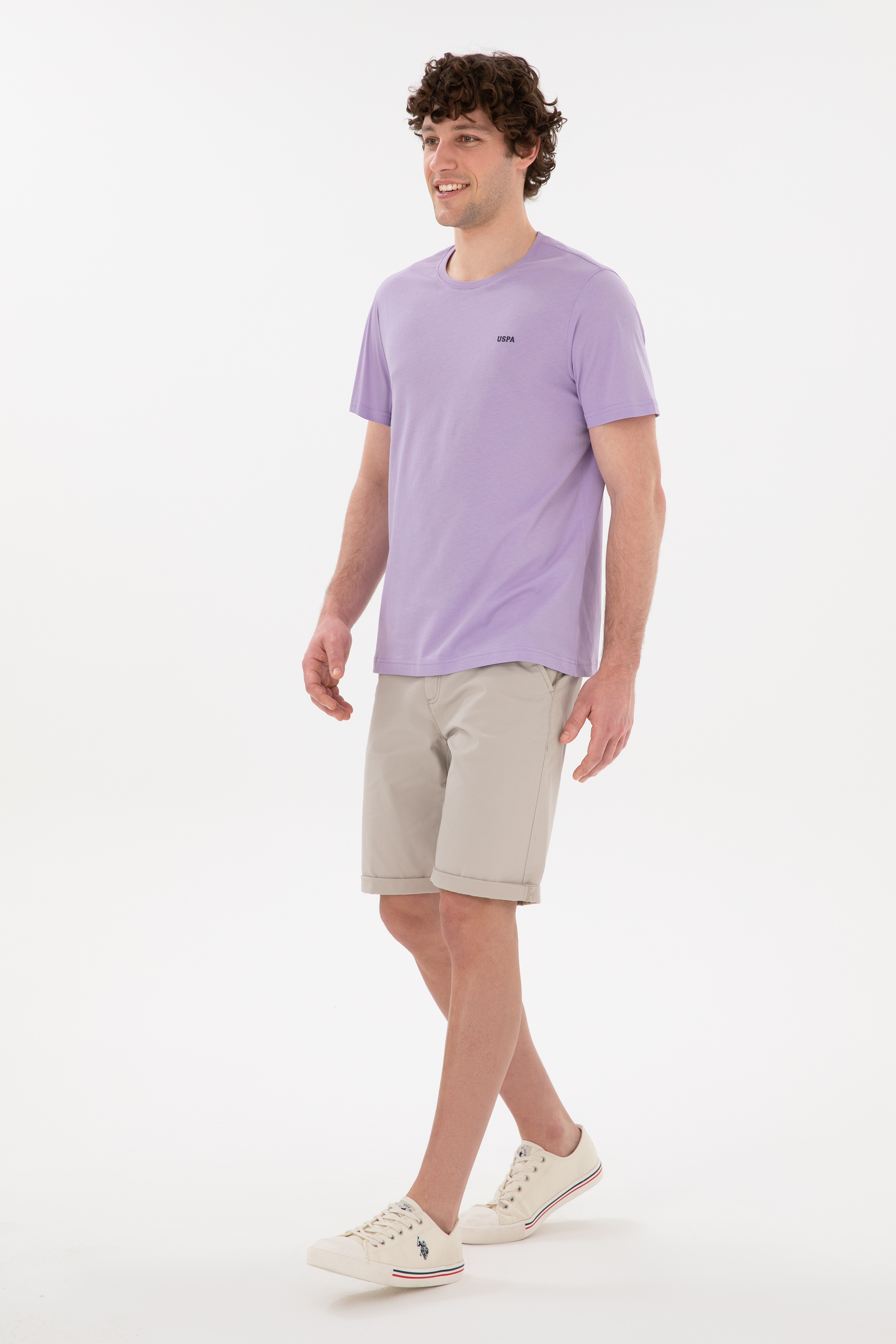 Erkek Regular Fit Bisiklet Yaka Lila Basic Tişört