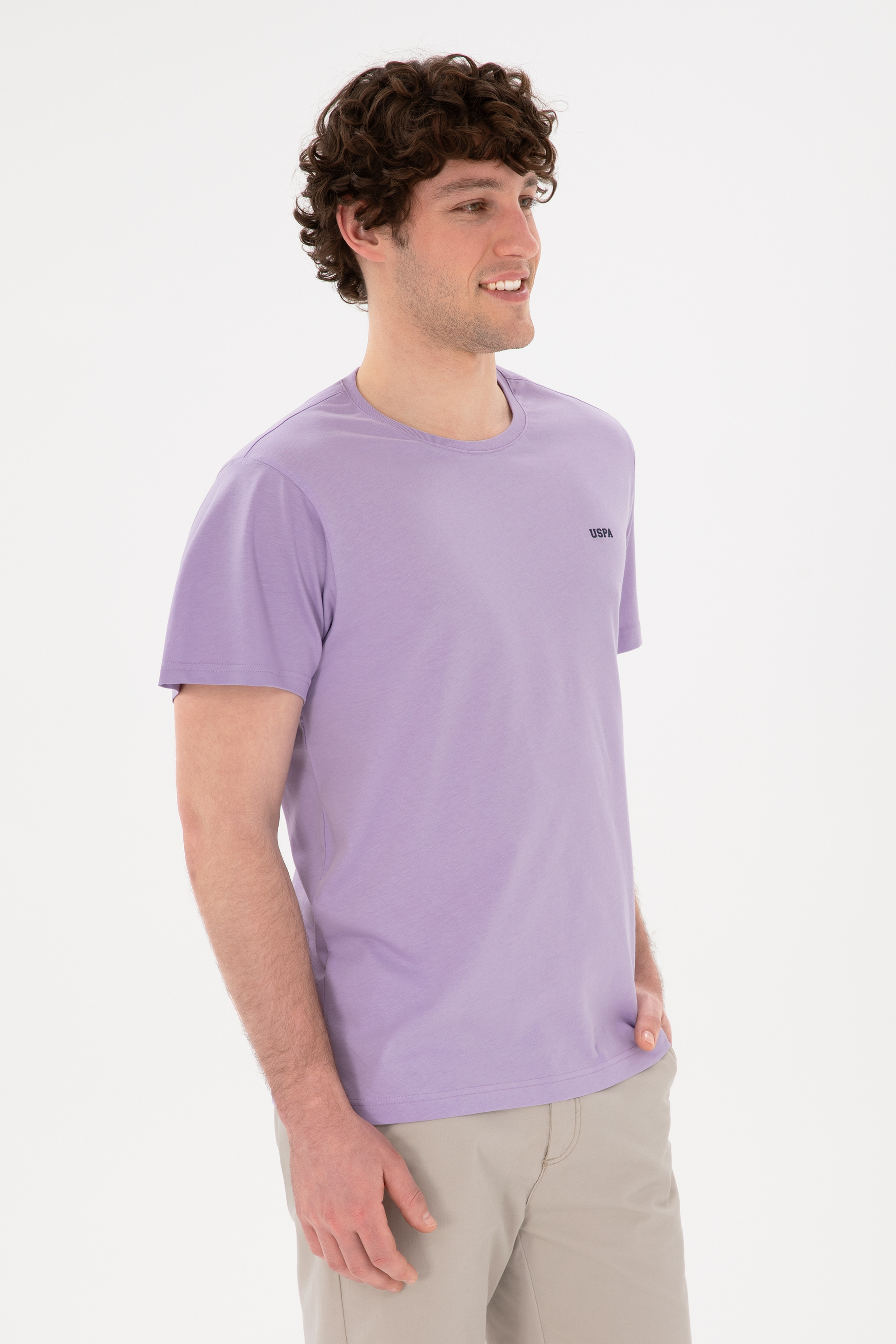Erkek Regular Fit Bisiklet Yaka Lila Basic Tişört - Image 2