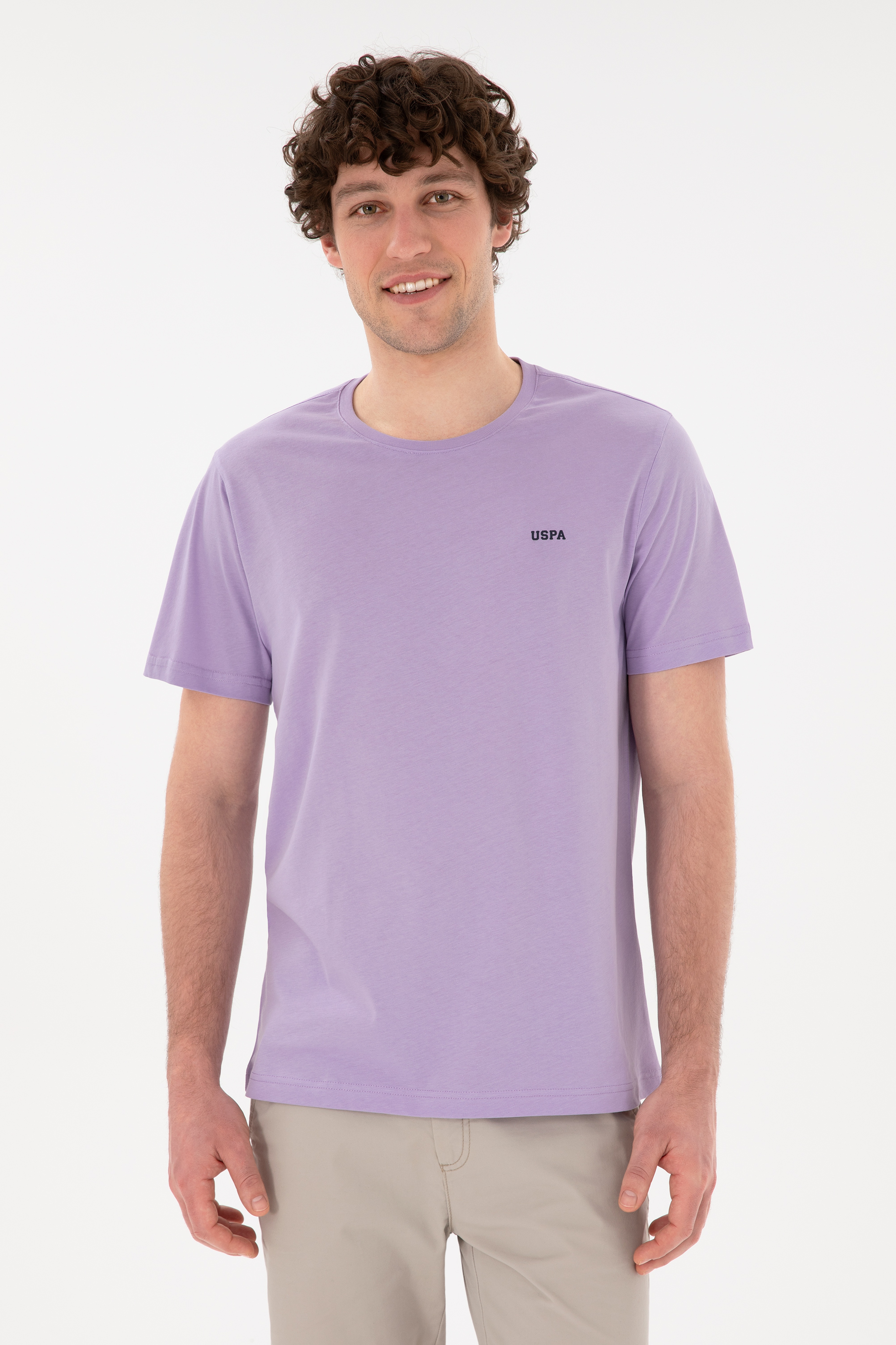 Erkek Regular Fit Bisiklet Yaka Lila Basic Tişört - Image 1