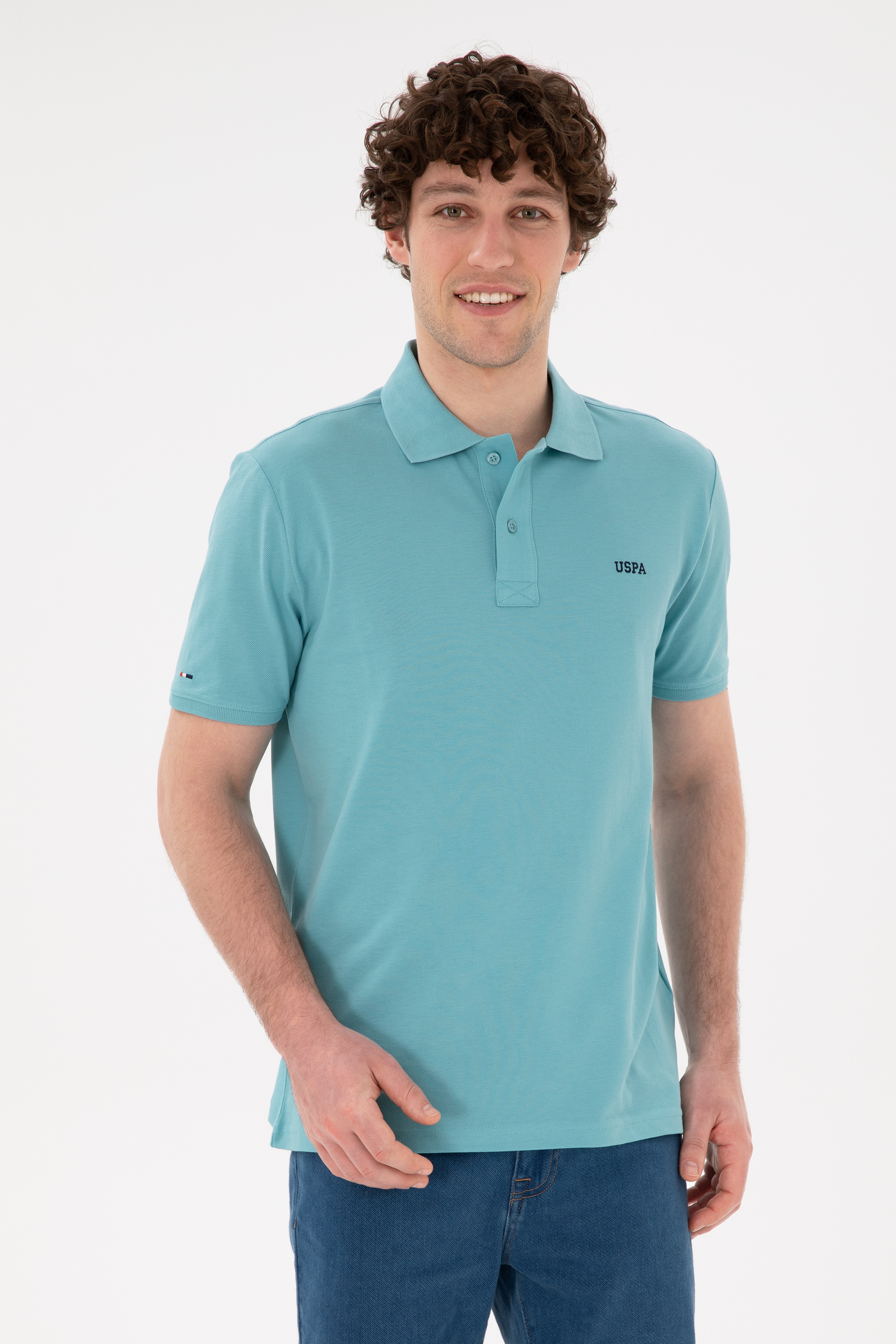 Erkek Regular Fit Polo Yaka Mint Basic Tişört - Image 1