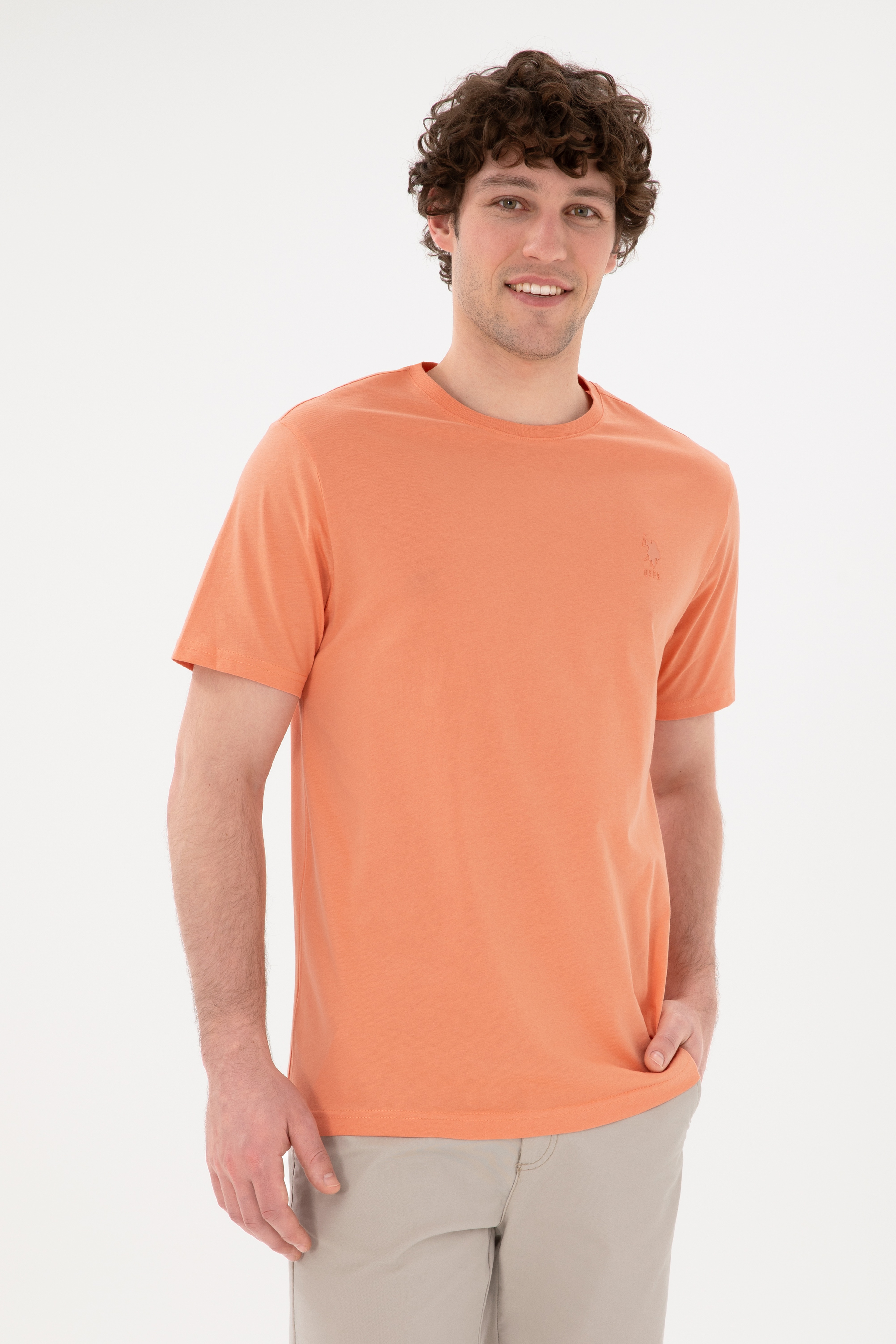 Erkek Regular Fit Bisiklet Yaka Somon Basic Tişört - Image 1