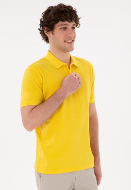 Erkek Slim Fit Polo Yaka Sarı Basic Tişört - 50294207027
