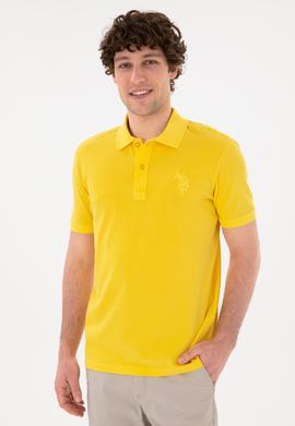 Erkek Slim Fit Polo Yaka Sarı Basic Tişört - 50294207027