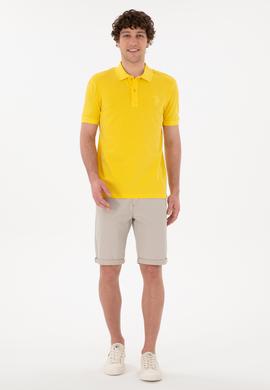 Erkek Slim Fit Polo Yaka Sarı Basic Tişört - 50294207027