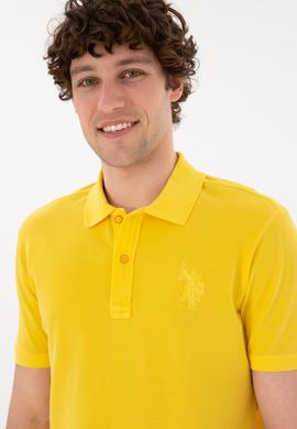 Erkek Slim Fit Polo Yaka Sarı Basic Tişört - 50294207027