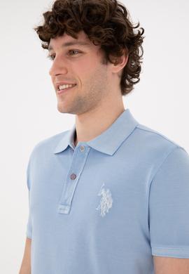 Erkek Slim Fit Polo Yaka Açık Mavi Basic Tişört - 50294207007