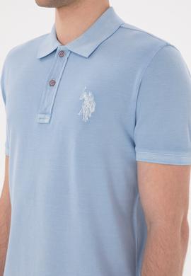 Erkek Slim Fit Polo Yaka Açık Mavi Basic Tişört - 50294207007