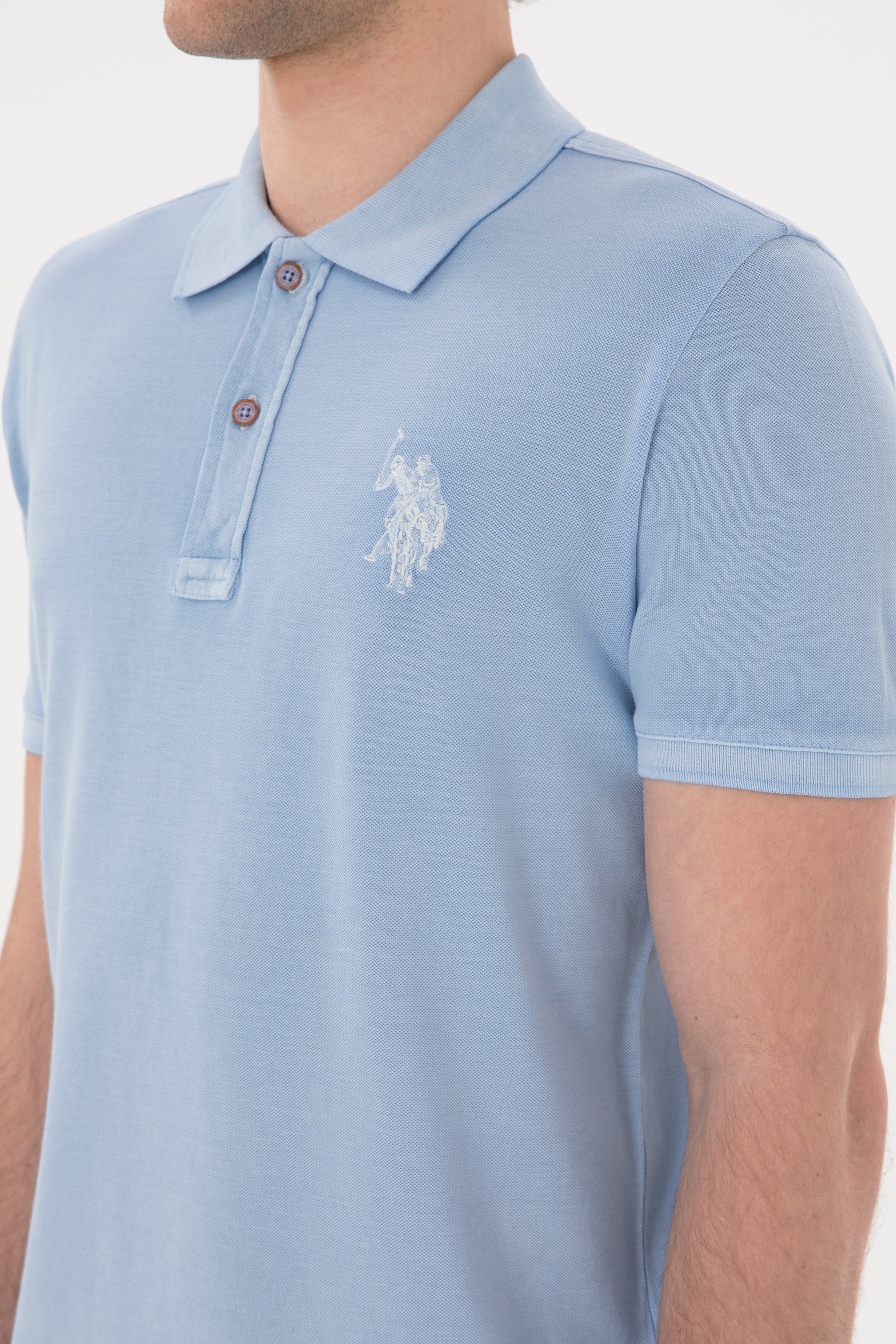 Erkek Slim Fit Polo Yaka Açık Mavi Basic Tişört - Image 7