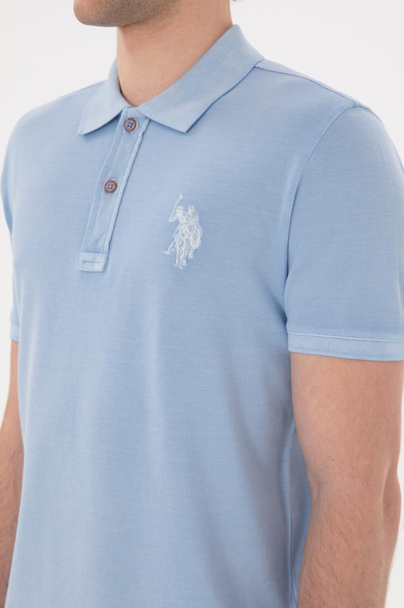 Erkek Slim Fit Polo Yaka Açık Mavi Basic Tişört