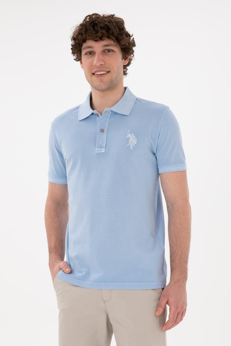 Erkek Slim Fit Polo Yaka Açık Mavi Basic Tişört