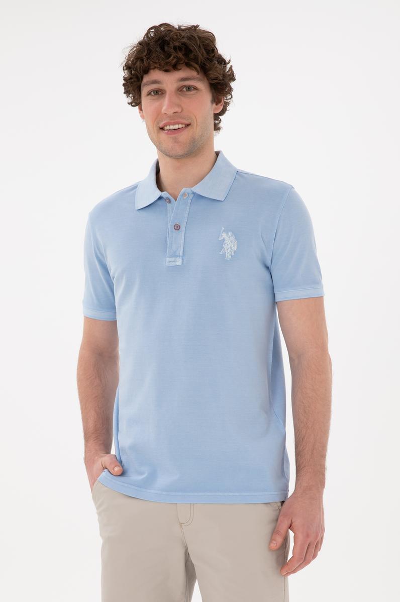 Erkek Slim Fit Polo Yaka Açık Mavi Basic Tişört