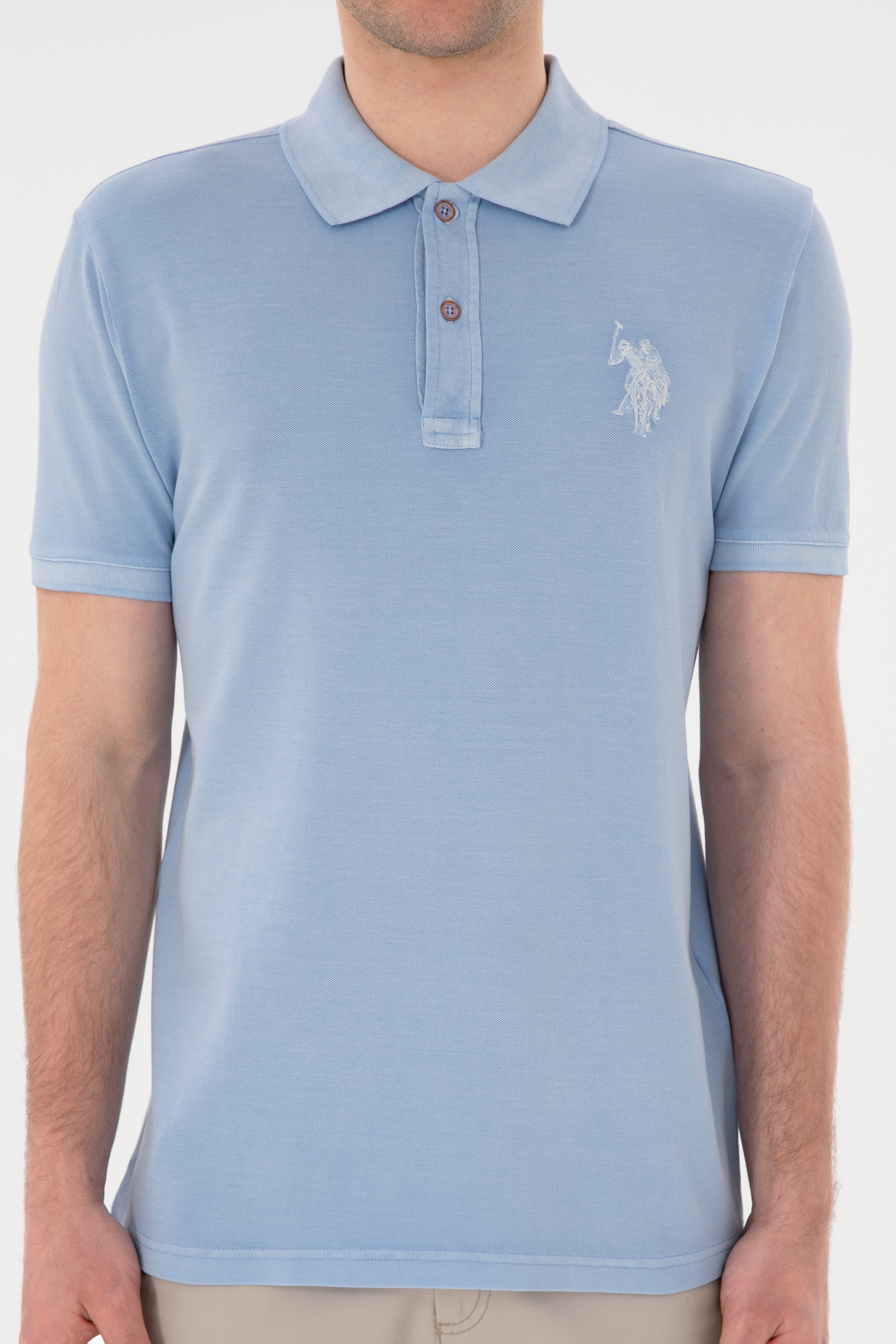 Erkek Slim Fit Polo Yaka Açık Mavi Basic Tişört - Image 6