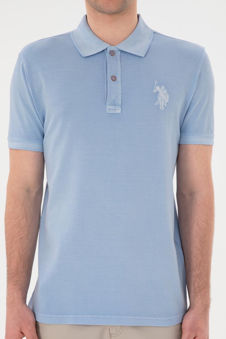 Erkek Slim Fit Polo Yaka Açık Mavi Basic Tişört - 50294207007
