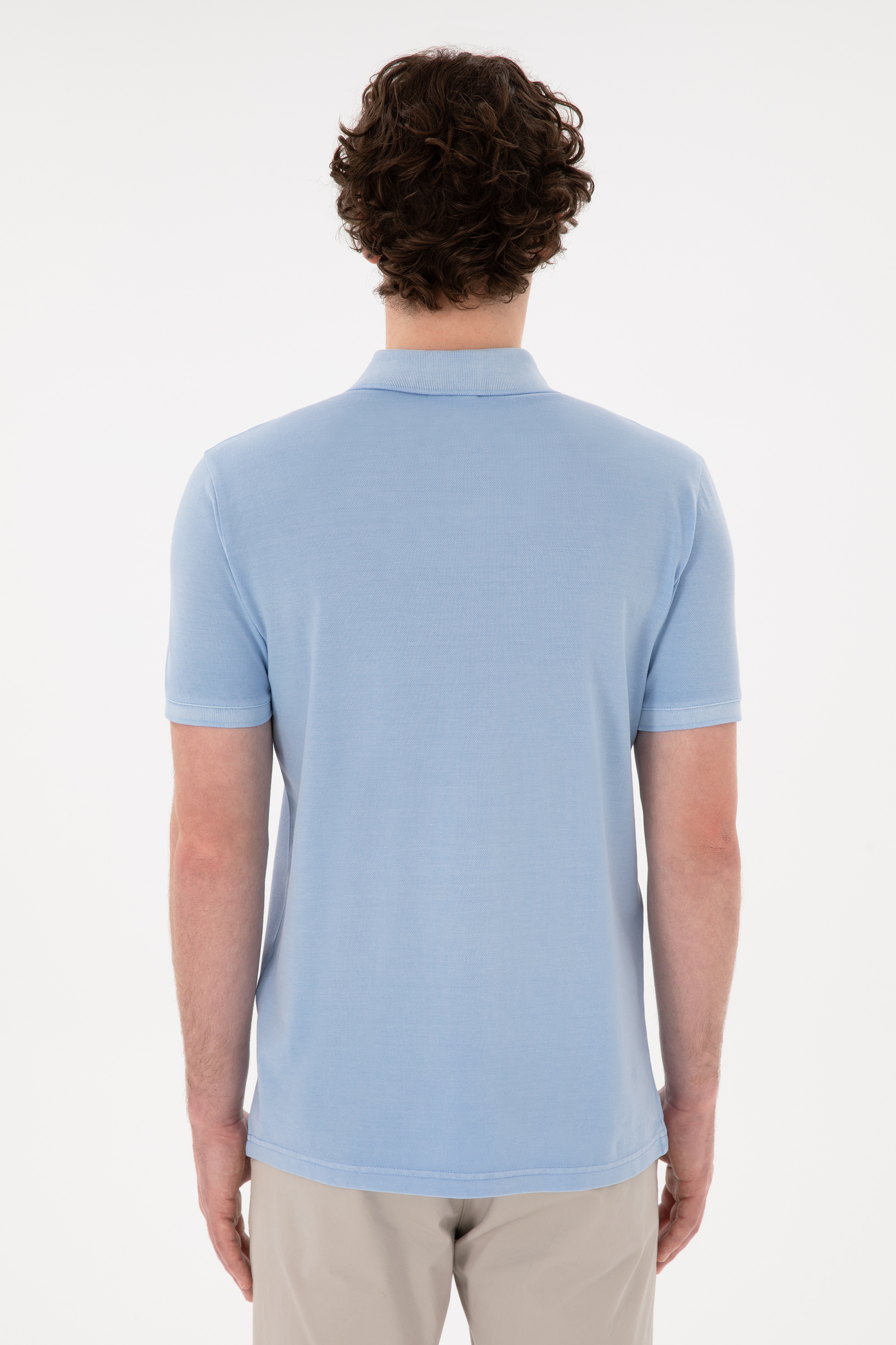 Erkek Slim Fit Polo Yaka Açık Mavi Basic Tişört
