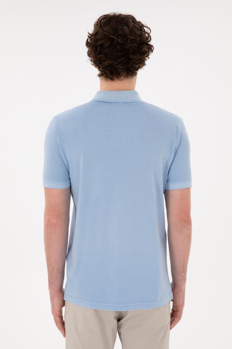 Erkek Slim Fit Polo Yaka Açık Mavi Basic Tişört - 50294207007