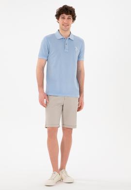 Erkek Slim Fit Polo Yaka Açık Mavi Basic Tişört - 50294207007