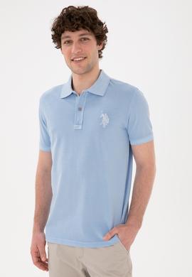 Erkek Slim Fit Polo Yaka Açık Mavi Basic Tişört - 50294207007