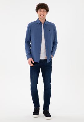 Erkek İndigo Uzun Kollu Basic Gömlek - 50296757061