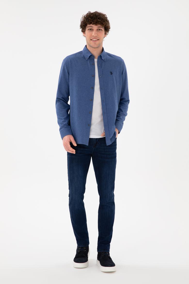 Erkek İndigo Uzun Kollu Basic Gömlek - 50296757061