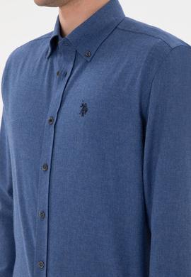 Erkek İndigo Uzun Kollu Basic Gömlek - 50296757061