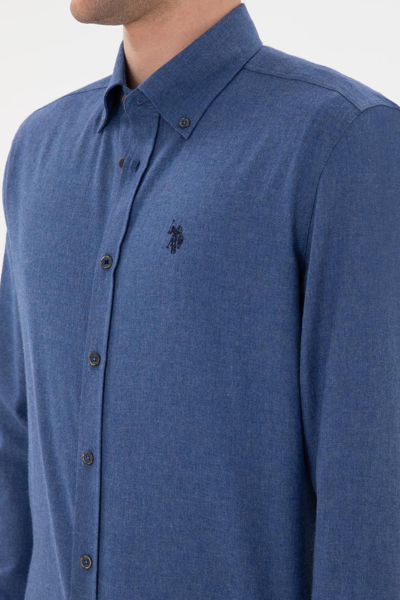 Erkek İndigo Uzun Kollu Basic Gömlek - 50296757061