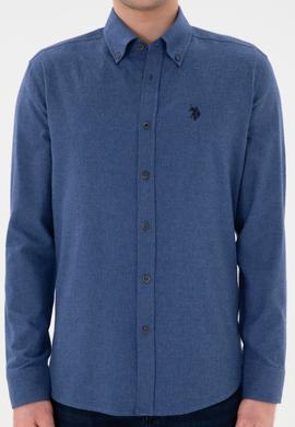 Erkek İndigo Uzun Kollu Basic Gömlek - 50296757061