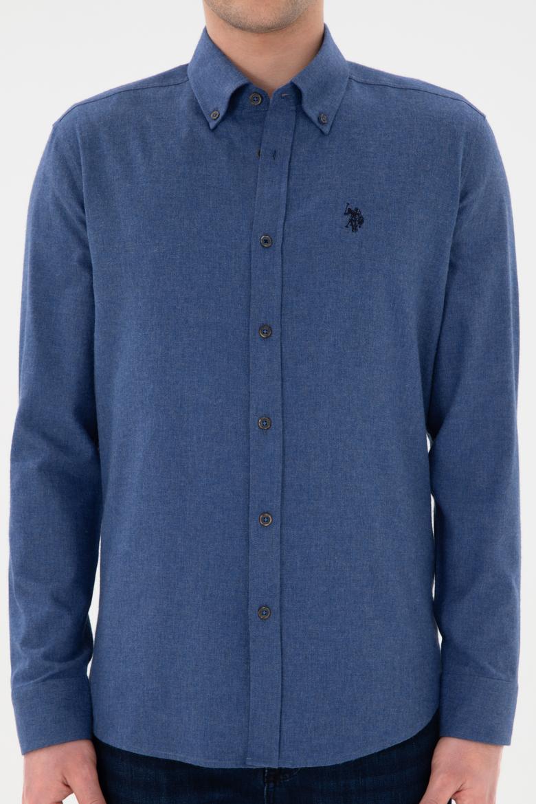 Erkek İndigo Uzun Kollu Basic Gömlek - 50296757061