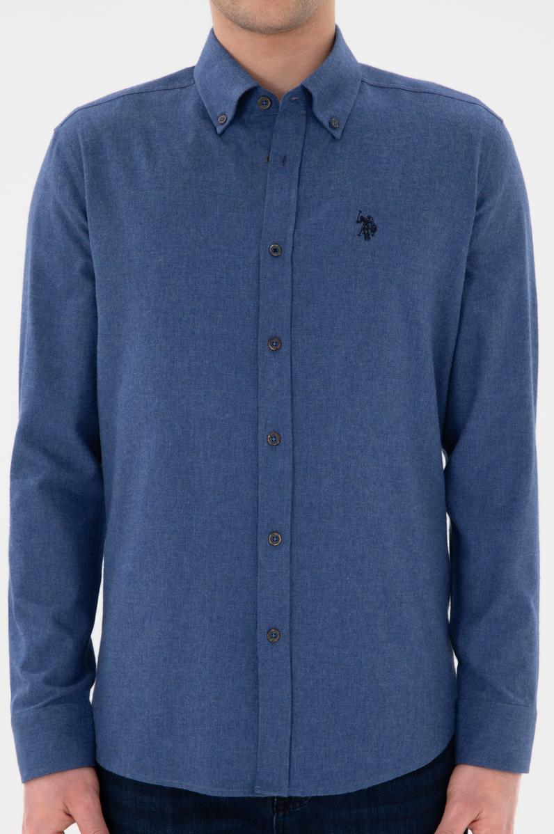 Erkek İndigo Uzun Kollu Basic Gömlek