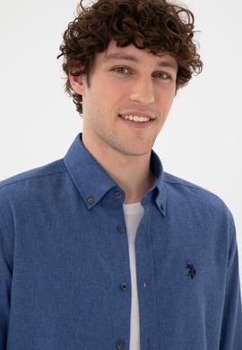 Erkek İndigo Uzun Kollu Basic Gömlek - 50296757061