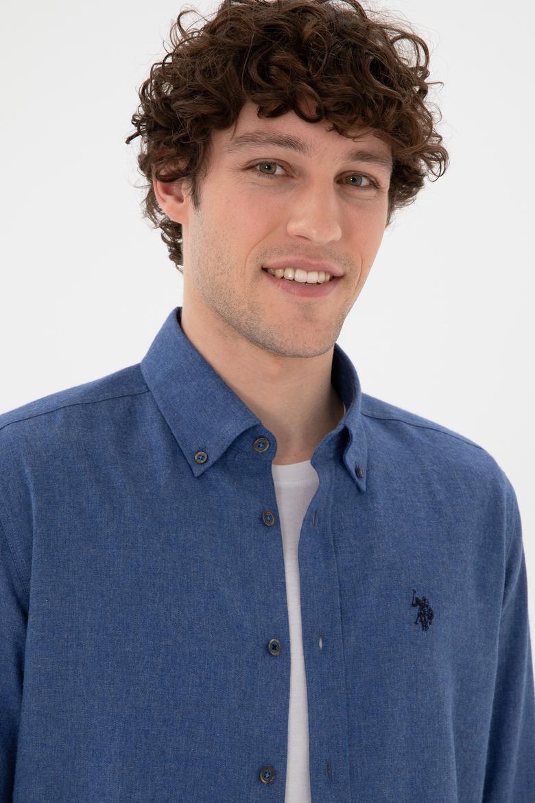 Erkek İndigo Uzun Kollu Basic Gömlek - 50296757061