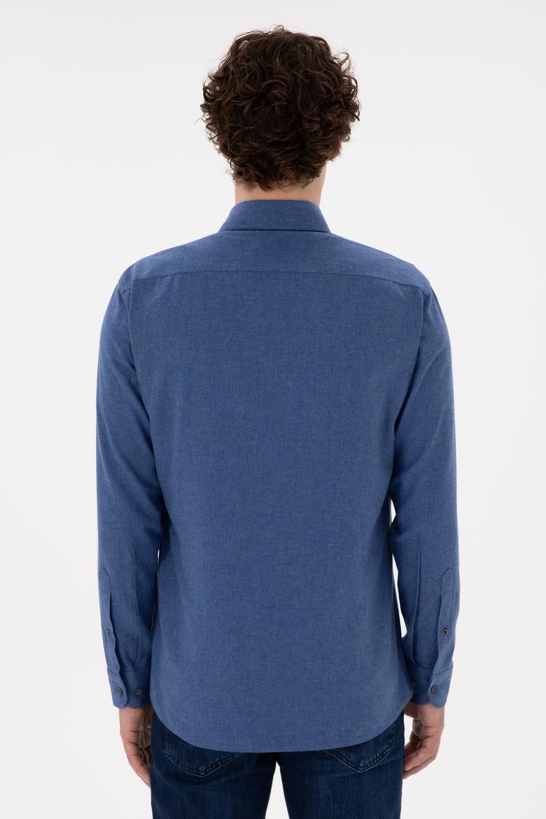 Erkek İndigo Uzun Kollu Basic Gömlek - 50296757061