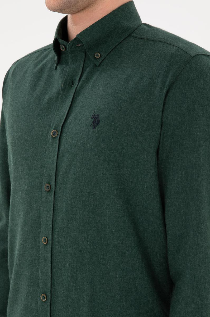 Erkek Koyu Yeşil Uzun Kollu Basic Gömlek