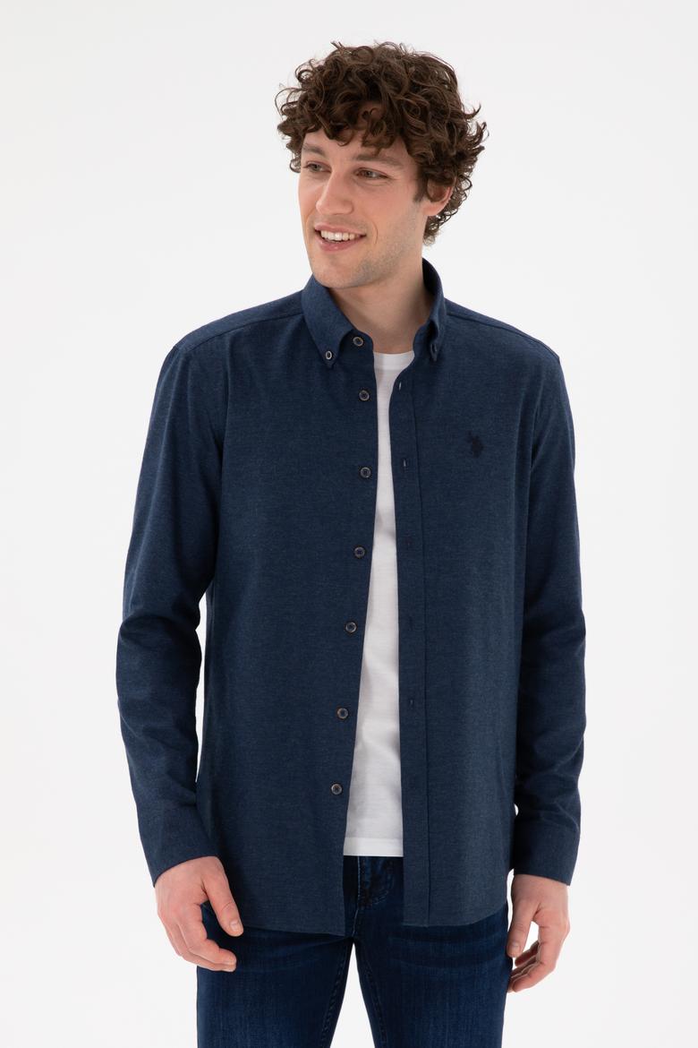 Erkek Lacivert Uzun Kollu Basic Gömlek