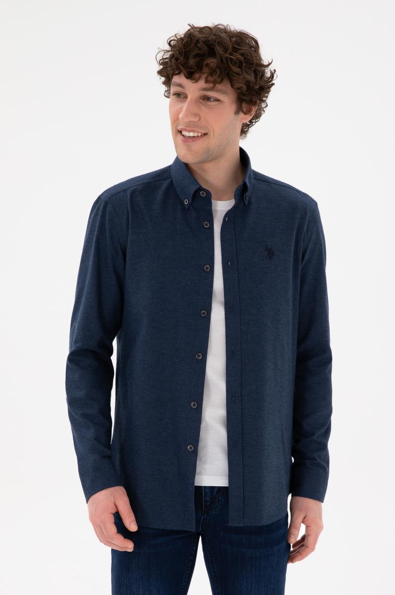 Erkek Lacivert Uzun Kollu Basic Gömlek