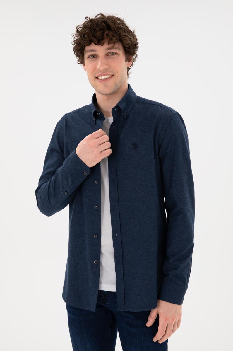 Erkek Lacivert Uzun Kollu Basic Gömlek