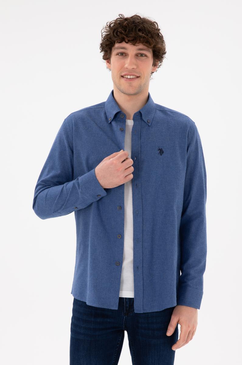 Erkek İndigo Uzun Kollu Basic Gömlek