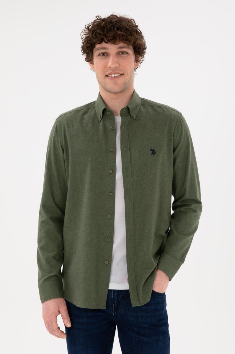 Erkek Haki Uzun Kollu Basic Gömlek