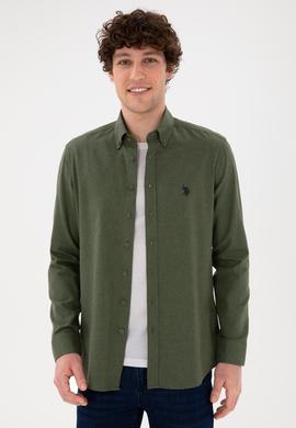 Erkek Haki Uzun Kollu Basic Gömlek - 50296757112