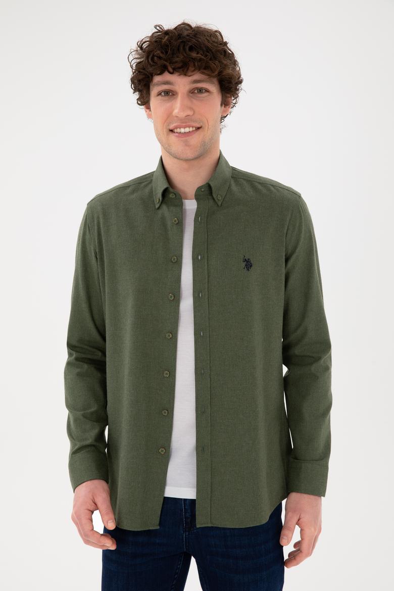 Erkek Haki Uzun Kollu Basic Gömlek - 50296757112