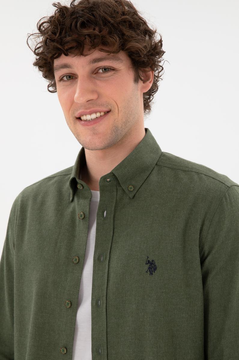 Erkek Haki Uzun Kollu Basic Gömlek