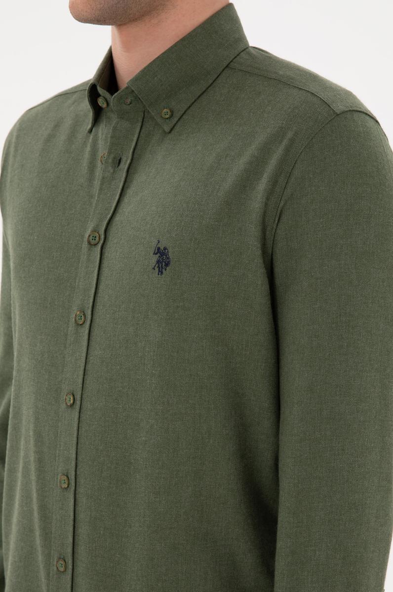 Erkek Haki Uzun Kollu Basic Gömlek