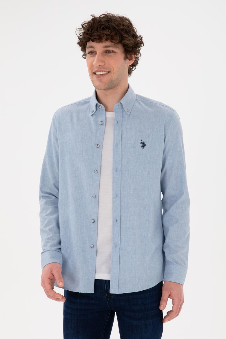 Erkek Açık Mavi Uzun Kollu Basic Gömlek