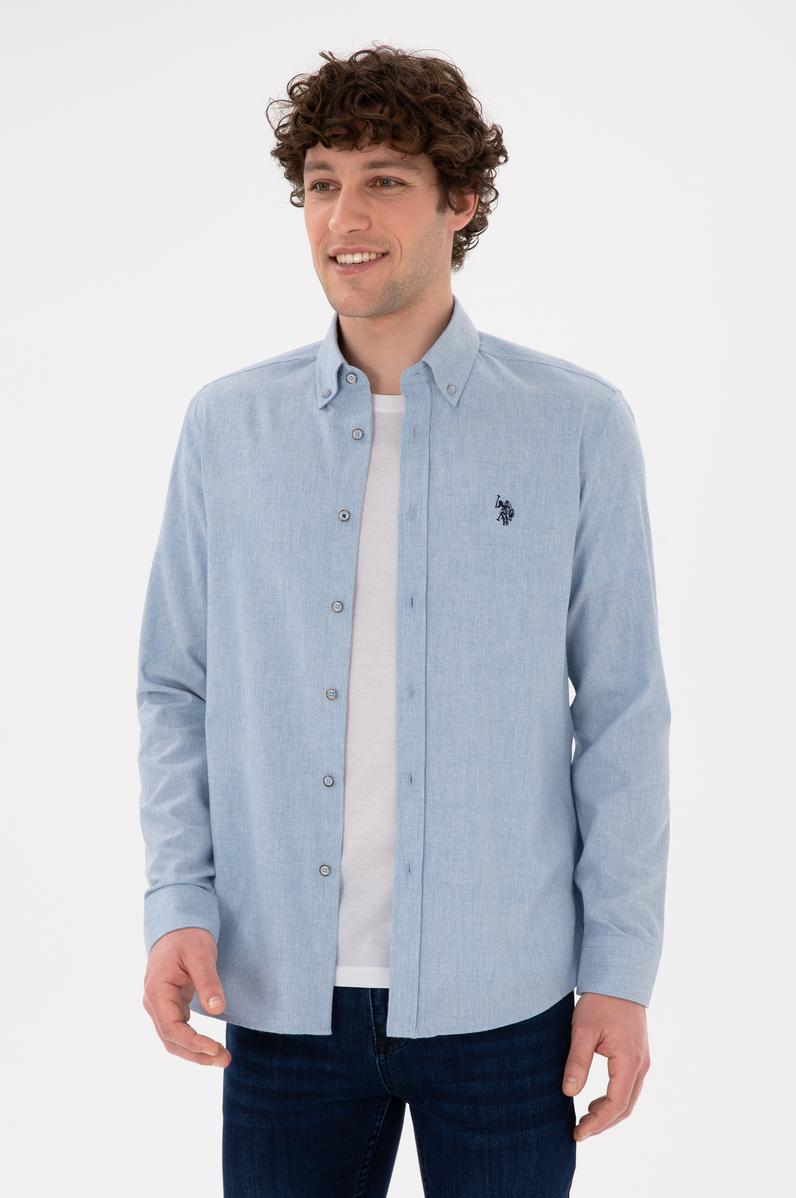 Erkek Açık Mavi Uzun Kollu Basic Gömlek