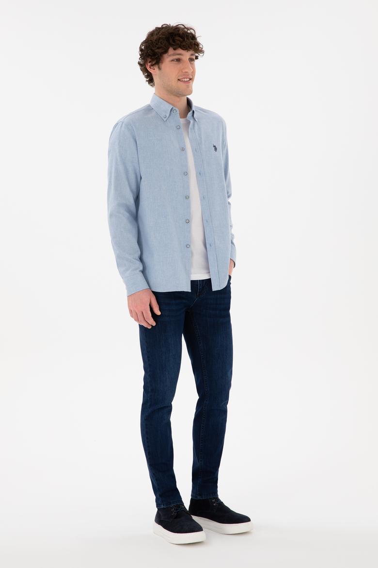 Erkek Açık Mavi Uzun Kollu Basic Gömlek - 50296757046