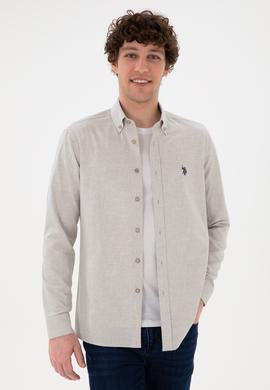 Erkek Bej Uzun Kollu Basic Gömlek - 50296757001